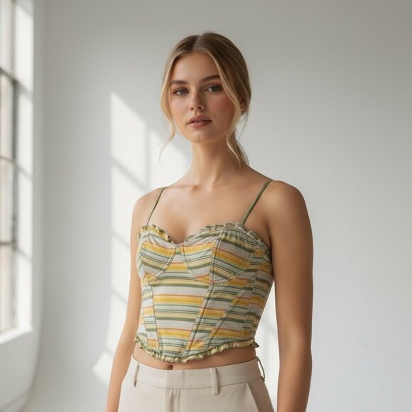 Out From Under Urban Outfitters Striped Bustier Crop Top Corset Bra Size Medium - Picture 2 of 7